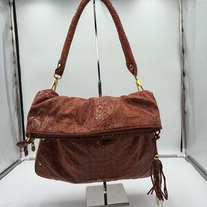 Joy Mangiano Large Snake Emboseed Fold Over Shoulder Bag